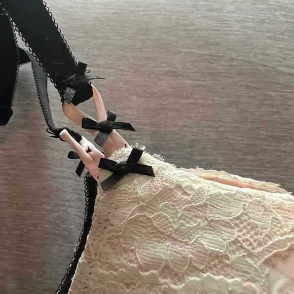 Victoria's Secret Striped Lace Bra - Cream, Pink, and Black - Picture 5 of 6
